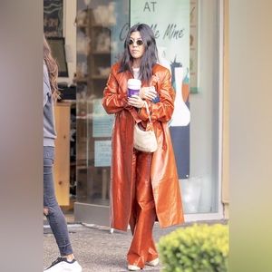 Vintage full length leather trench coat - button up rust brown size medium